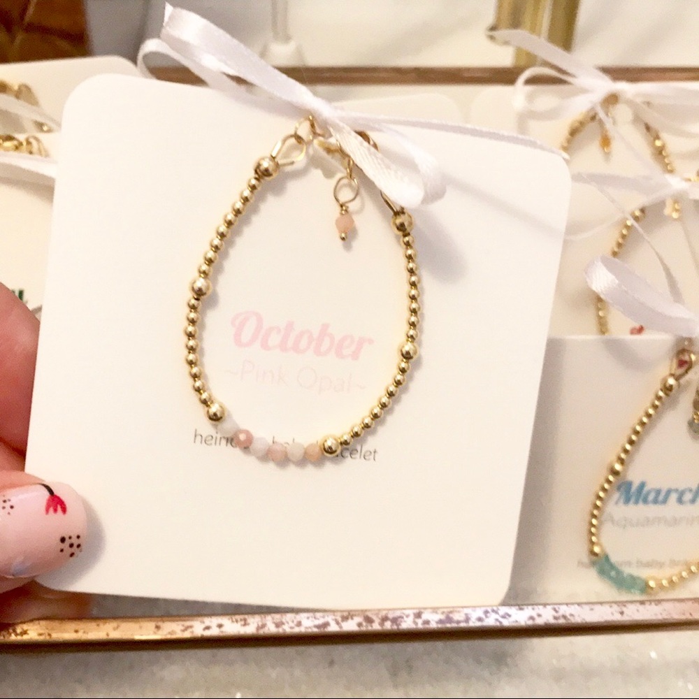 Baby Birthstone Bracelet October Pink Opal 14k GF